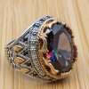 Turkish Handmade Silver Men's Ring, Men's Handmade Ring, Yemeni Ring, Mystic Topaz Ring, Ottoman Ring, Gift for Him, 925k Sterling Silver,