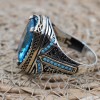 Mens Handmade Ring, Turkish Handmade Silver Men Ring, Ottoman Ring, Aquamarine Ring, Men's Jewelry, Gift for Him, 925k Sterling Silver Ring