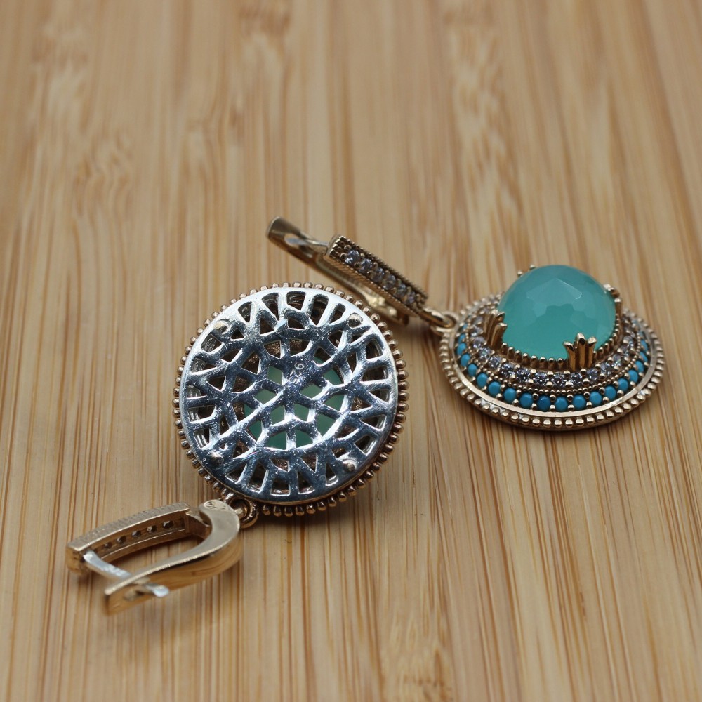 Jade Topaz Set, Authentic Set, Handmade Women Set, Turkish Handmade, Ladies Jewelry Set, Earring, Ladies Set, 925k Sterling Silver, Jewelry,