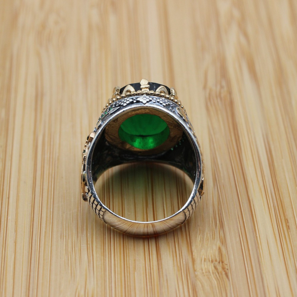 Emerald Men's Ring, Handmade Mens Ring, Turkish Handmade Silver Ring, Ottoman Men Ring, Men's Jewelry, Gift for Him, 925k Sterling Silver