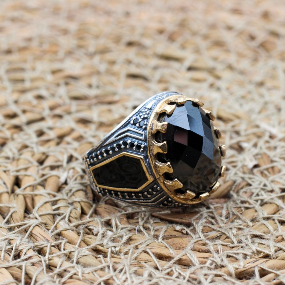 Handmade Silver Men's Ring, Onyx Men's Ring, Turkish Handmade Men's Ring, Men's Ring, Ottoman Mens Ring, Gift for Him, 925k Sterling Silver,