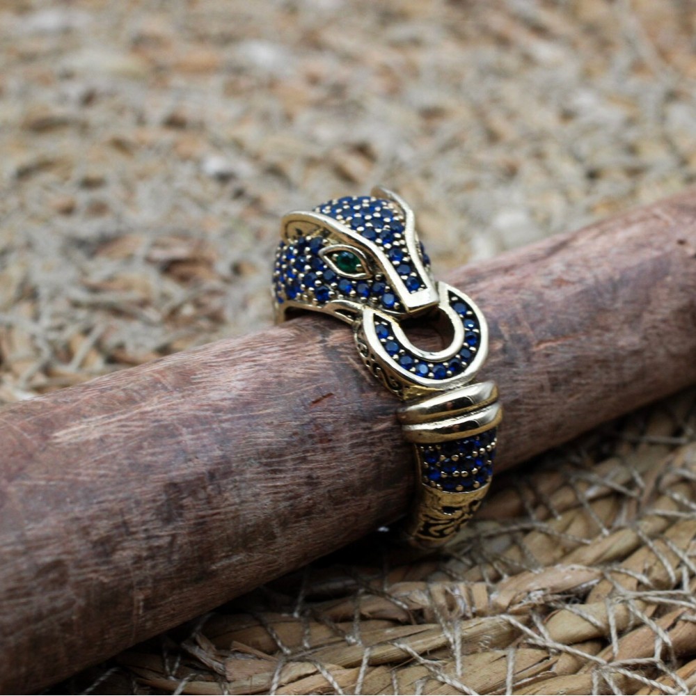 Sapphire Tiger Ring, Handmade Women's Ring, Tiger Ring, Turkish Handmade Ring, Ottoman Women Ring, Ladies Ring, 925k Sterling Silver, Tiger,