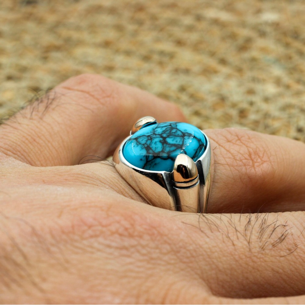 Men's Handmade Ring, Yemeni Ring, Turquoise Ring, Turkish Handmade Silver Men's Ring, Ottoman Men's Ring, Gift for Him, 925k Sterling Silver