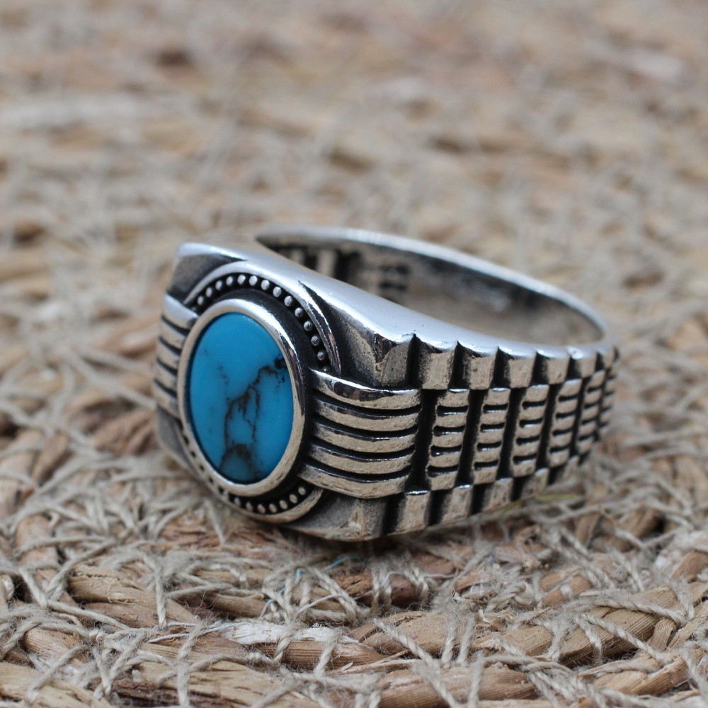 Turquoise Men's Ring, Handmade Ring, Turkish Handmade Silver Men Ring, Ottoman Ring, Men's Jewelry, Gift for Him, 925k Sterling Silver Ring Turquoise Men's Ring, Handmade Ring, Turkish Handmade Silver Men Ring, Ottoman Ring, Men's Jewelry, Gift for Him, 925k Sterling Silver Ring