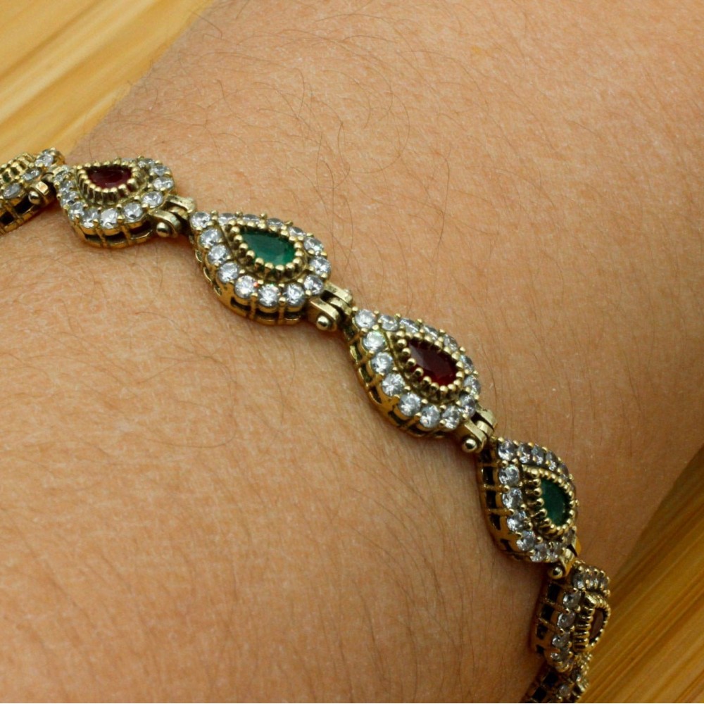 Emerald Ruby Bracelet, Ottoman Bracelet, Handmade Women Bracelet, Handmade Bangle Cuff, Ladies Bracelet, Gift For Her, 925k Sterling Silver,