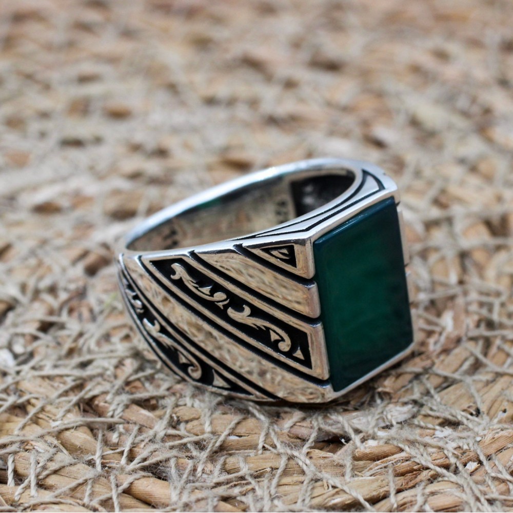 Men's Agate Ring, Handmade Ring, Turkish Handmade Silver Men Ring, Ottoman Men Ring, Men's Jewelry, Gift for Him, 925k Sterling Silver Ring
