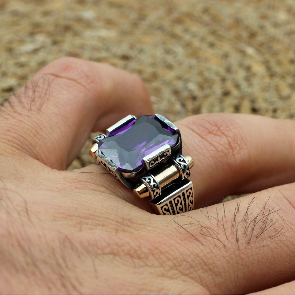 Men's Handmade Ring, Turkish Handmade Silver Men's Ring, Ottoman Ring, Amethyst Ring, Men's Jewelry, Amethyst, 925k Sterling Silver Ring Men's Handmade Ring, Turkish Handmade Silver Men's Ring, Ottoman Ring, Amethyst Ring, Men's Jewelry, Amethyst, 925k Sterling Silver Ring