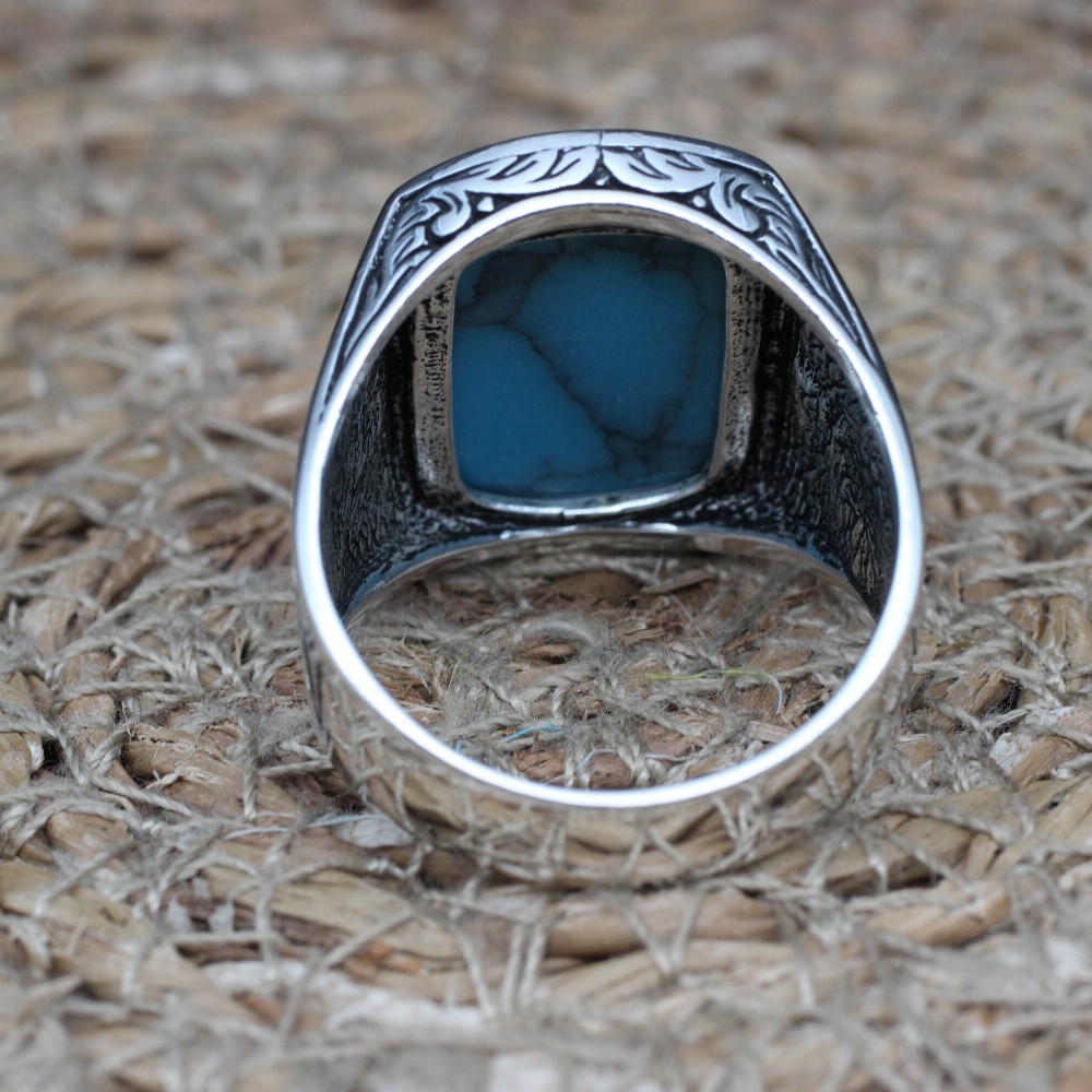 Men's Handmade Ring, Yemeni Ring, Turquoise Ring, Turkish Handmade Silver Men's Ring, Ottoman Men's Ring, Gift for Him, 925k Sterling Silver Men's Handmade Ring, Yemeni Ring, Turquoise Ring, Turkish Handmade Silver Men's Ring, Ottoman Men's Ring, Gift for Him, 925k Sterling Silver