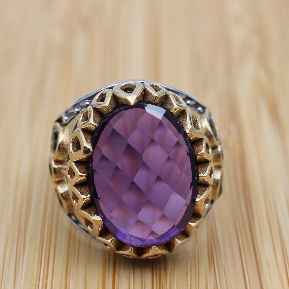 Men's Handmade Ring, Yemeni Ring, Amethyst Ring, Turkish Handmade Silver Men Ring, Ottoman Men Ring, Gift for Him, 925k Sterling Silver Ring