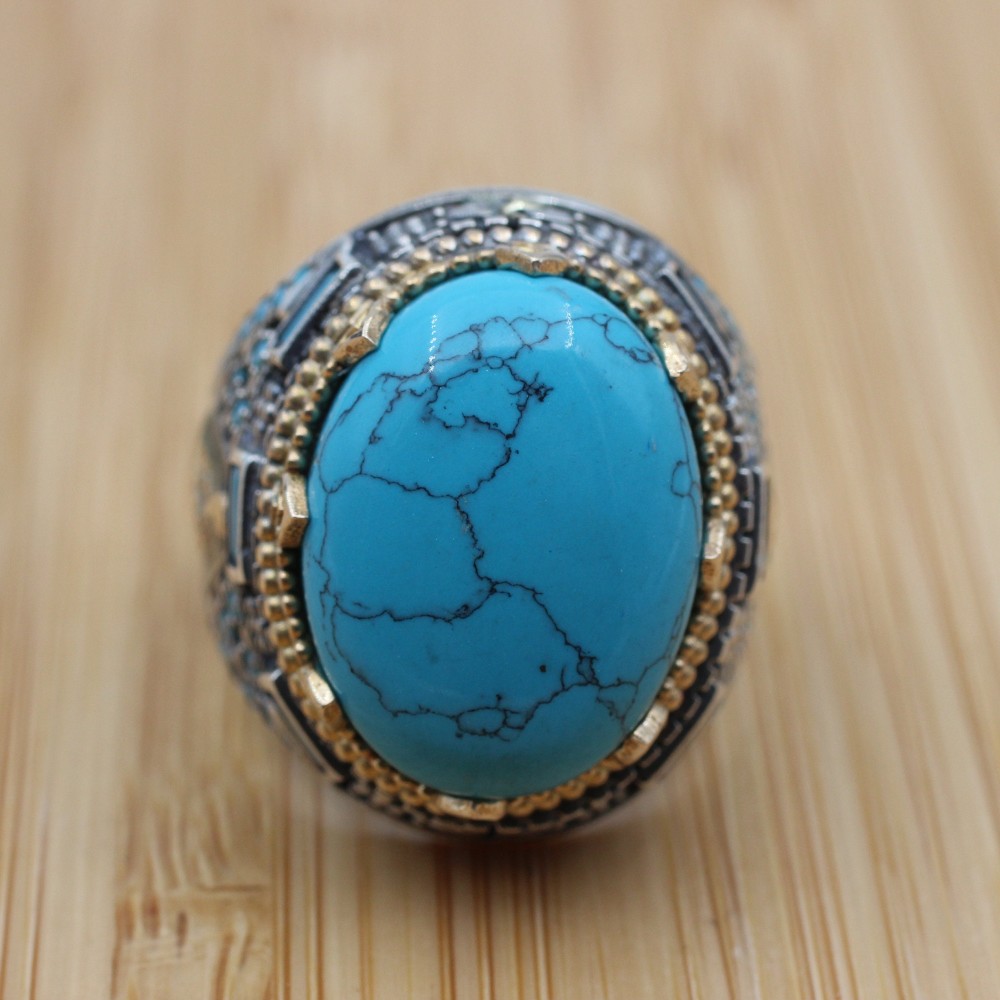 Turquoise Men's Ring, Handmade Ring, Turkish Handmade Silver Men Ring, Ottoman Ring, Claw Men's Jewelry, Gift for Him, 925k Sterling Silver