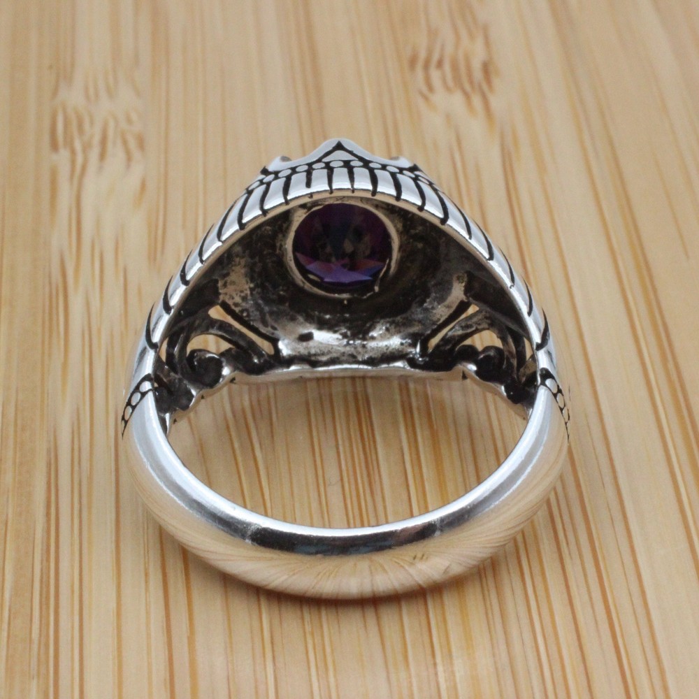 Men's Handmade Ring, Turkish Handmade Ring, Cubic Zircon, Ottoman Men Ring, Amethyst Ring, Men's Jewelry, Gift for Him, 925k Sterling Silver