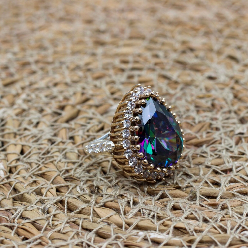 Handmade Women's Ring, Mystic Topaz Ring, Turkish Handmade Ring, Ladies Ring, Ottoman Women Ring, Ladies Ring, 925k Sterling Silver Ring,