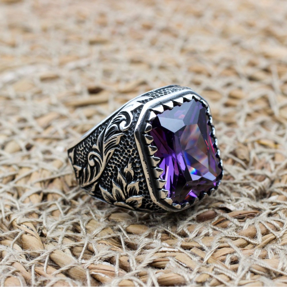 Men's Handmade Ring, Turkish Handmade Silver Men's Ring, Ottoman Ring, Amethyst Ring, Men's Jewelry, Amethyst, 925k Sterling Silver Ring