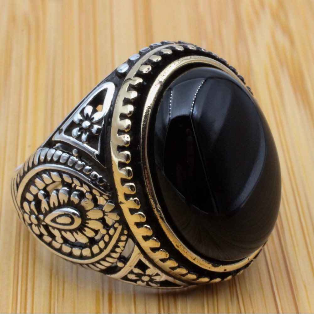 Men's Handmade Ring, Turkish Handmade Silver Men's Ring, Ottoman Men Ring, Onyx Ring, Men's Jewelry, Gift for Him, 925k Sterling Silver Ring