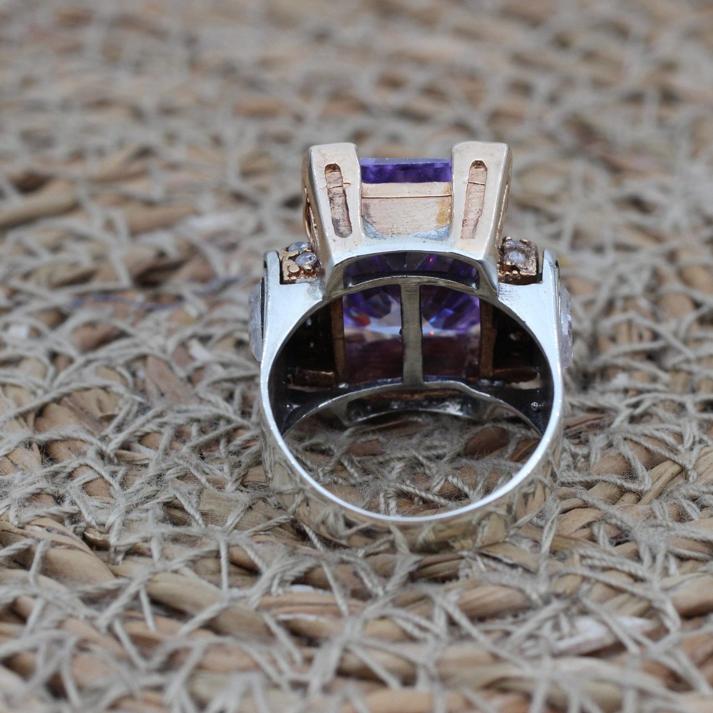 Amethyst Ring, Handmade Women Ring, Turkish Handmade Silver Ring, Ottoman Ring, Authentic Ladies Ring, 925k Sterling Silver, Zircon Ring,