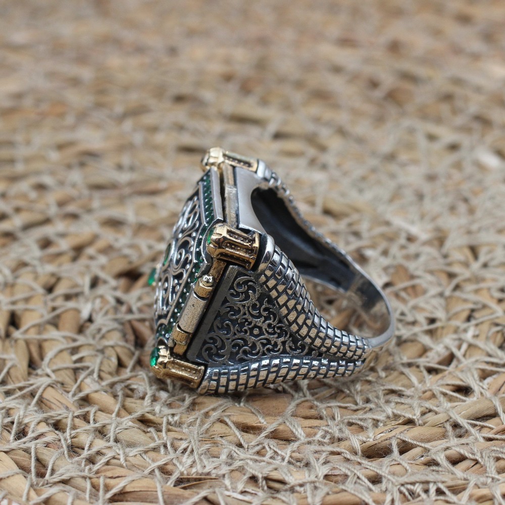 Emerald Men's Ring, Ottoman Men's Ring, Handmade Men's Ring, Turkish Handmade Men's Ring, Men's Jewelry, Gift for Him, 925 Sterling Silver Emerald Men's Ring, Ottoman Men's Ring, Handmade Men's Ring, Turkish Handmade Men's Ring, Men's Jewelry, Gift for Him, 925 Sterling Silver