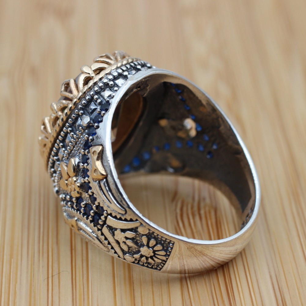 Turkish Handmade Silver Men's Ring, Men's Handmade Ring, Yemeni Ring, Mystic Topaz Ring, Ottoman Ring, Gift for Him, 925k Sterling Silver,