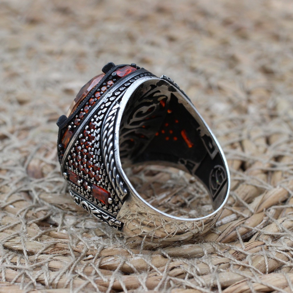 Topaz Men's Ring, Turkish Handmade Silver Men's Ring, Men's Handmade Ring, Yemeni Ring, Ottoman Ring, Gift for Him, 925k Sterling Silver,