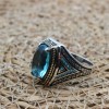 Aquamarine Men's Ring, Ottoman Men's Ring, Handmade Men's Ring, Turkish Handmade Men's Ring, Mens Jewelry, Gift for Him, 925 Sterling Silver
