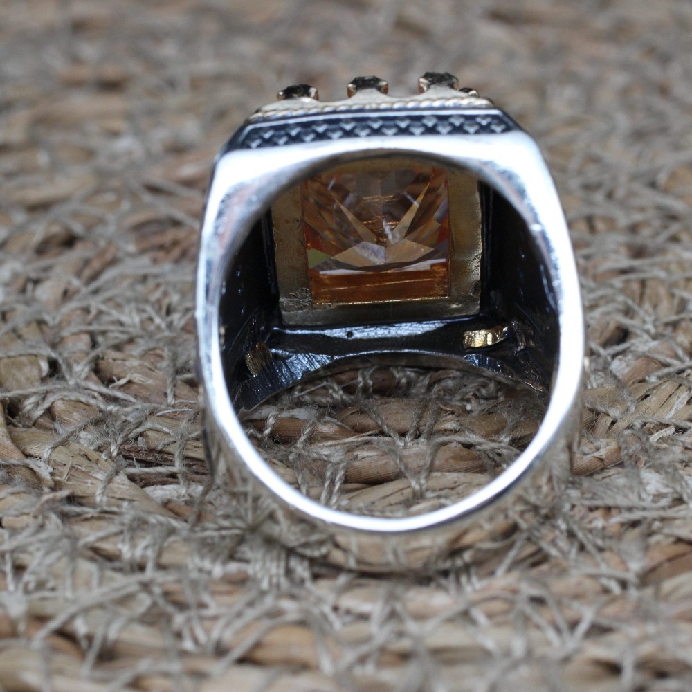 Topaz Men's Ring, Handmade Men's Ring, Men's Ring, Turkish Handmade Silver Men's Ring, Ottoman Mens Ring, Gift for Him, 925k Sterling Silver
