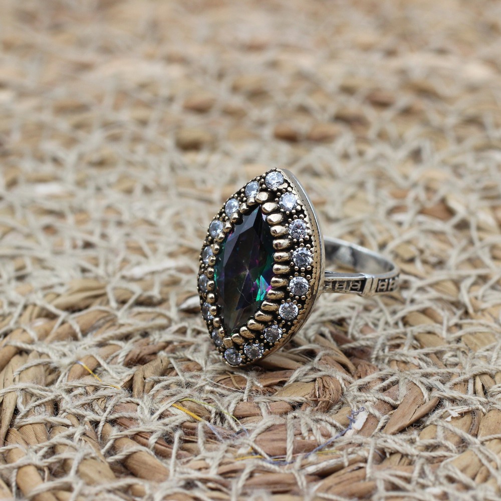 Handmade Women's Ring, Mystic Topaz Ring, Turkish Handmade Ring, Ladies Ring, Ottoman Women Ring, Ladies Ring, 925k Sterling Silver Ring,