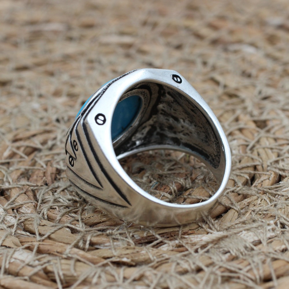 Turquoise Men's Ring, Handmade Men's Ring, Turkish Handmade Men's Ring, Ottoman Ring, Men's Jewelry, Gift for Him, 925k Sterling Silver Ring