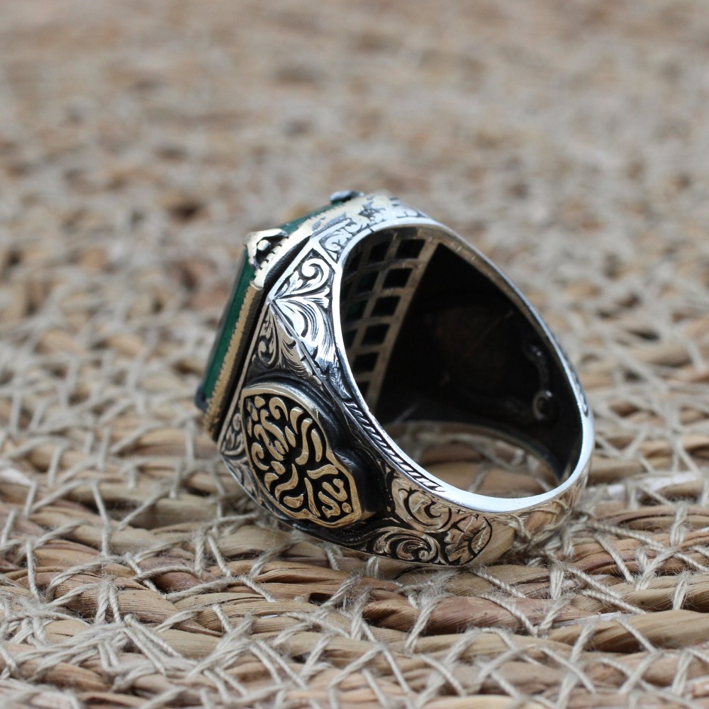 Emerald Men's Ring, Ottoman Men's Ring, Handmade Men's Ring, Turkish Handmade Men's Ring, Men's Jewelry, Gift for Him, 925 Sterling Silver
