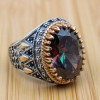 Turkish Handmade Silver Men's Ring, Men's Handmade Ring, Yemeni Ring, Mystic Topaz Ring, Ottoman Ring, Gift for Him, 925k Sterling Silver,