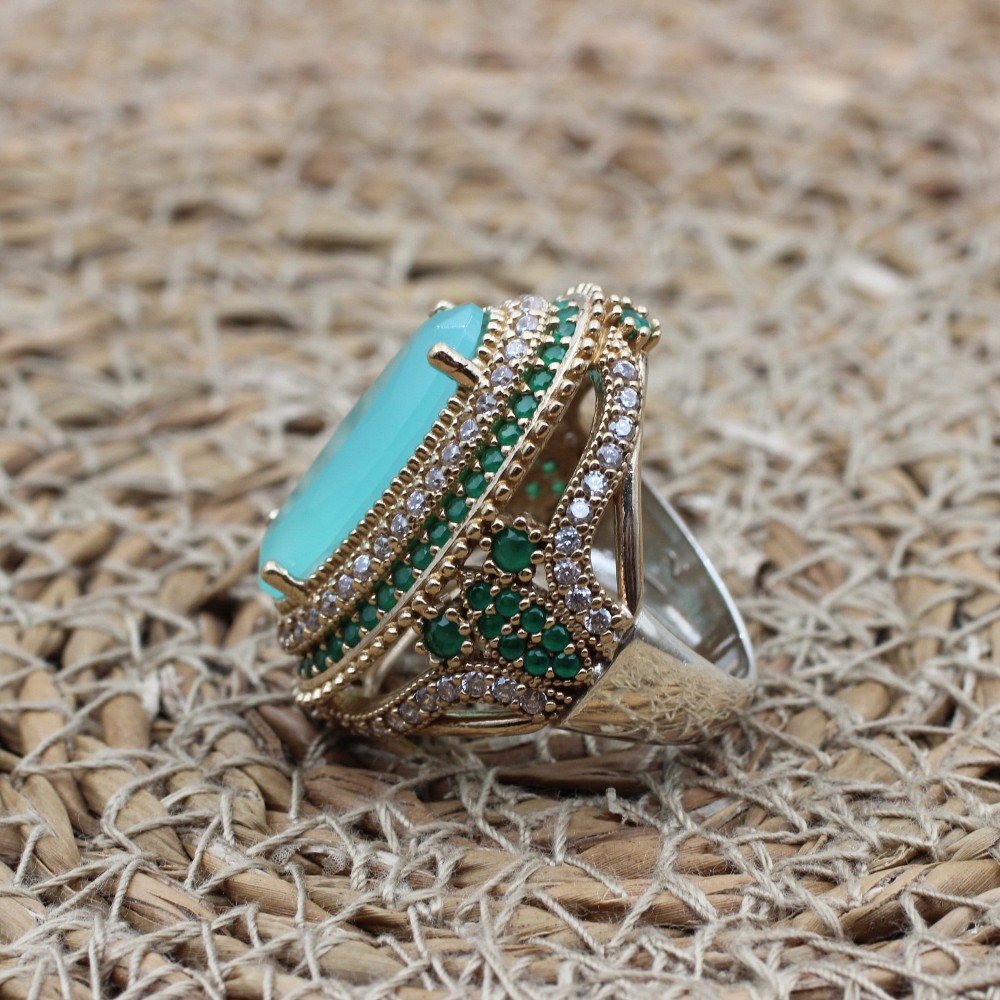 Turkish Handmade Ring, Silver Ladies Ring, Handmade Women Ring, Ottoman Women Ring, Jade Topaz Ring, Ladies Ring, 925k Sterling Silver Ring,