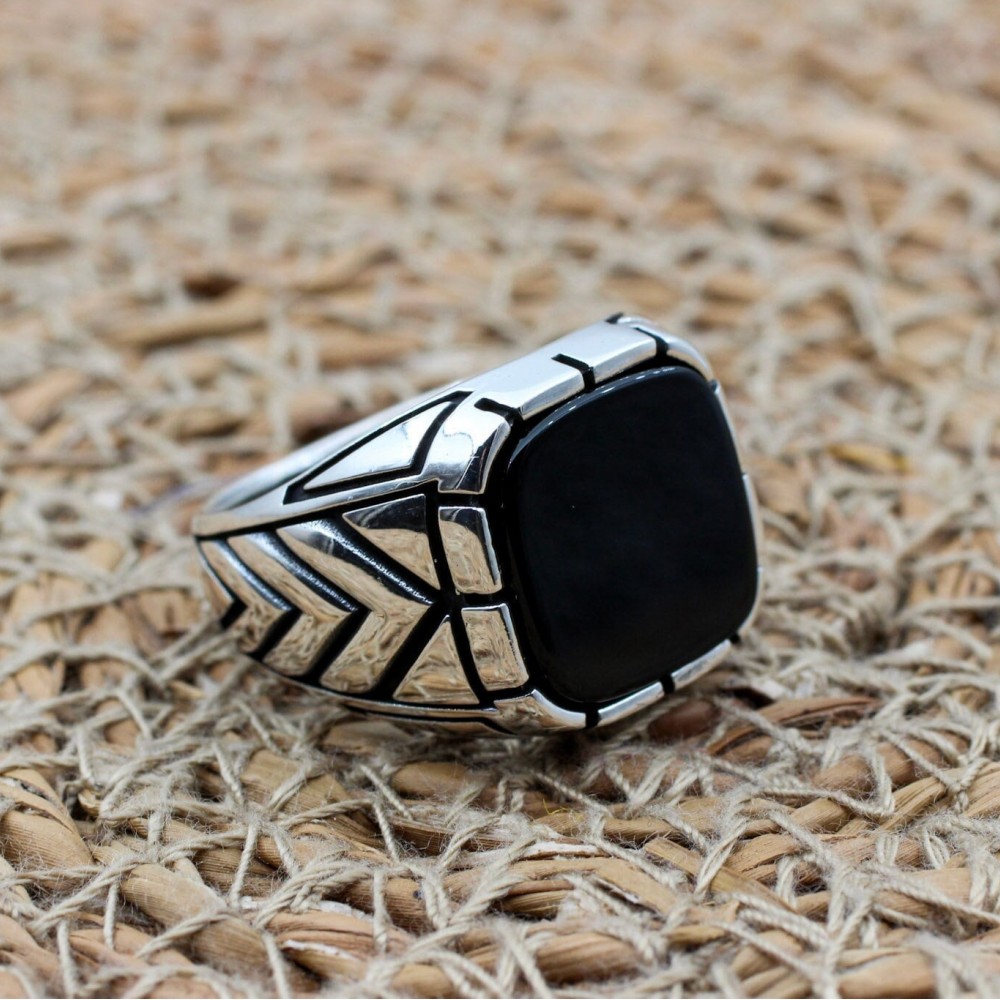 Handmade Silver Men's Ring, Onyx Men's Ring, Turkish Handmade Men's Ring, Men's Ring, Ottoman Mens Ring, Gift for Him, 925k Sterling Silver,