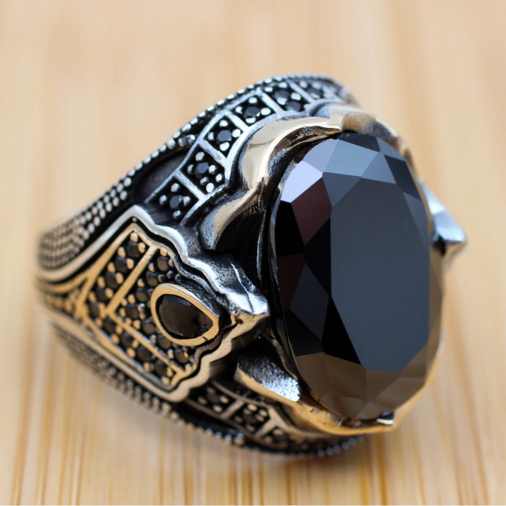 Onyx Ring, Men's Ring, Turkish Handmade Ring, Silver Men's Ring, Ottoman Men's Ring, Men's Jewelry, Gift for Him, 925k Sterling Silver Ring,