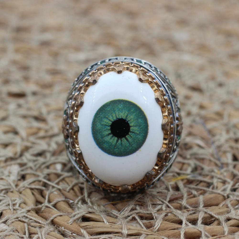 Evil Eye Men's Ring, Emerald Ring, Handmade Ring, Turkish Handmade Silver Men Ring, Men's Jewelry, Gift for Him, 925k Sterling Silver Ring
