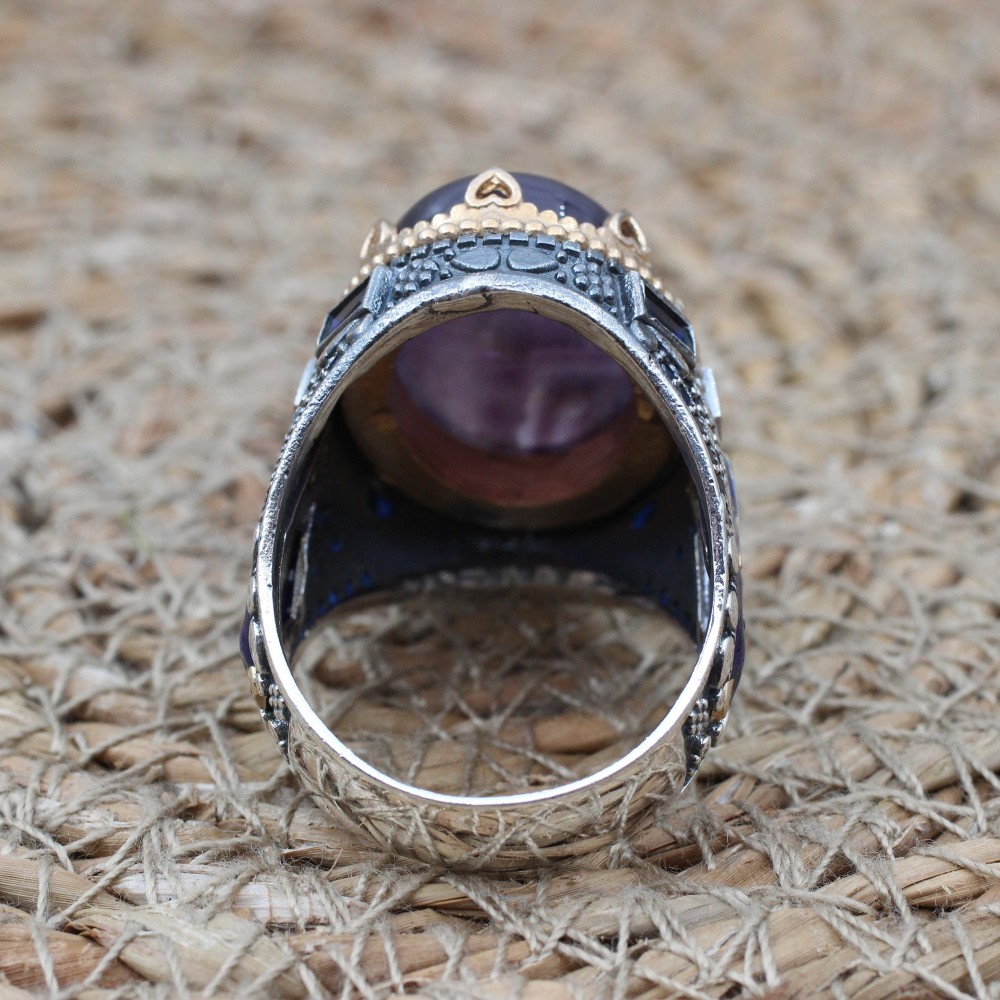 Amethyst Men's Ring, Mens Handmade Ring, Turkish Handmade Silver Men Ring, Ottoman Men Ring, Men Jewelry, Gift for Him, 925k Sterling Silver