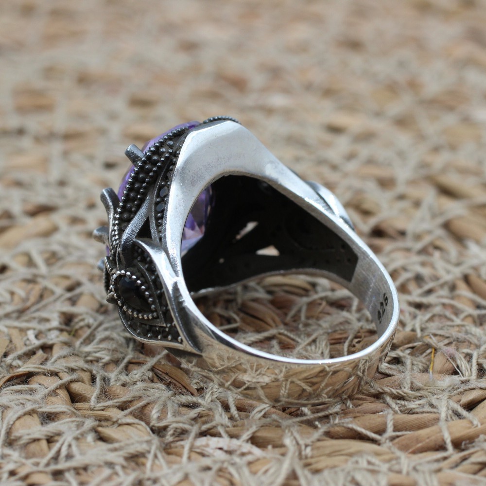 Amethyst Men's Ring, Mens Handmade Ring, Turkish Handmade Silver Men Ring, Ottoman Men Ring, Men Jewelry, Gift for Him, 925k Sterling Silver