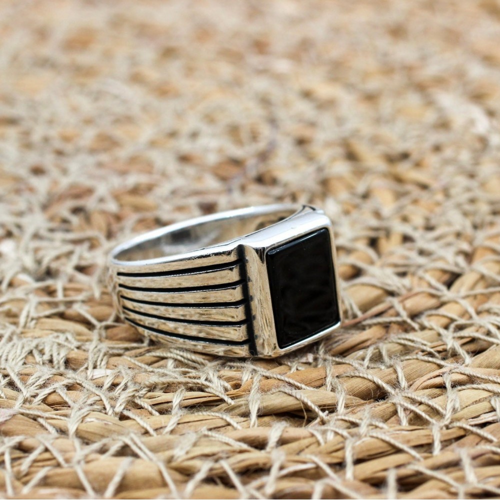 Handmade Silver Men's Ring, Onyx Men's Ring, Turkish Handmade Men's Ring, Men's Ring, Ottoman Mens Ring, Gift for Him, 925 Sterling Silver