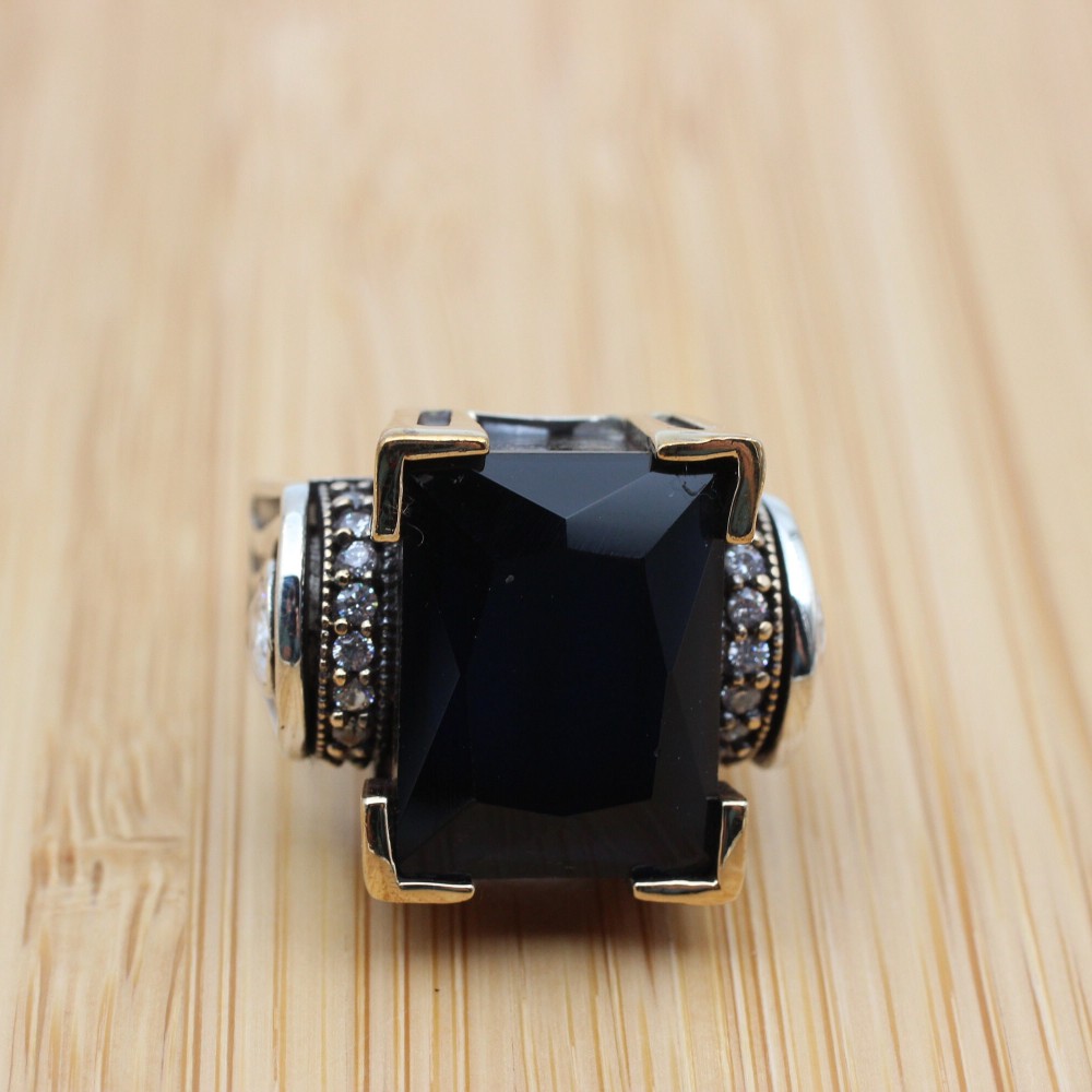 Onyx Ring, Handmade Women's Ring, Authentic Ring, Turkish Ring, Ottoman Women's Ring, Ladies Ring, 925k Sterling Silver Ring, Zircon Ring,
