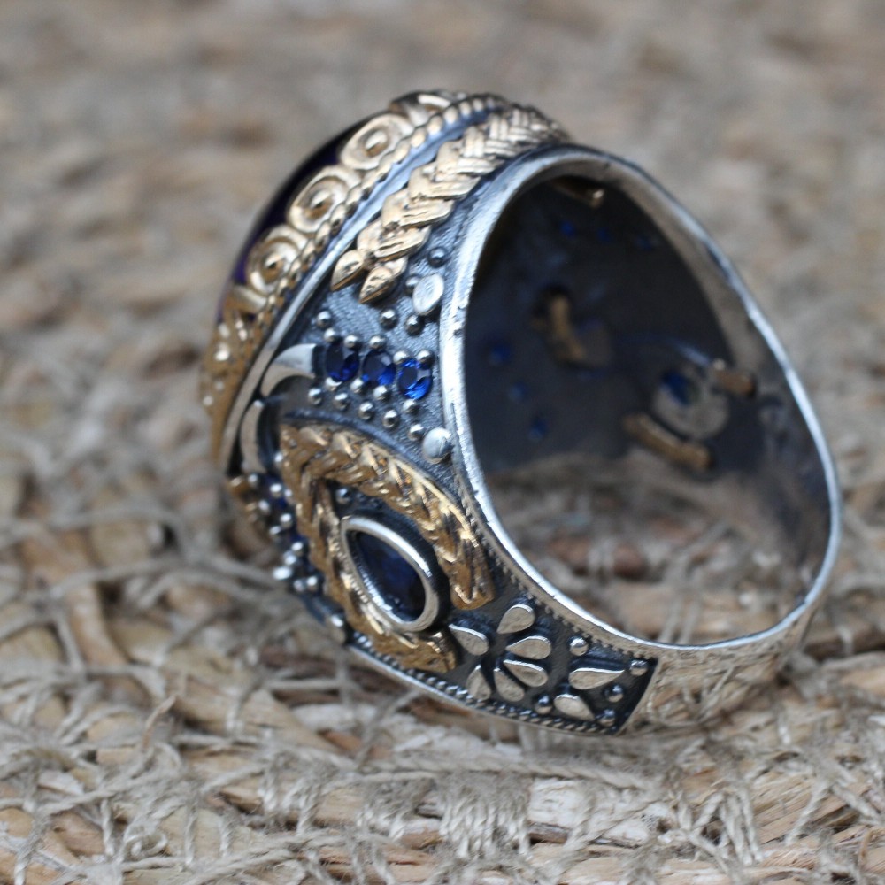 Turkish Handmade Silver Men Ring, Mens Handmade Ring, Ottoman Ring, Sapphire Ring, Men's Jewelry, Gift for Him, 925k Sterling Silver Ring Turkish Handmade Silver Men Ring, Mens Handmade Ring, Ottoman Ring, Sapphire Ring, Men's Jewelry, Gift for Him, 925k Sterling Silver Ring