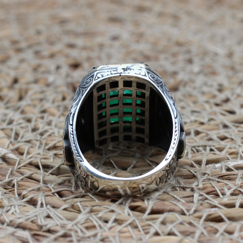 Emerald Men's Ring, Ottoman Men's Ring, Handmade Men's Ring, Turkish Handmade Men's Ring, Men's Jewelry, Gift for Him, 925 Sterling Silver
