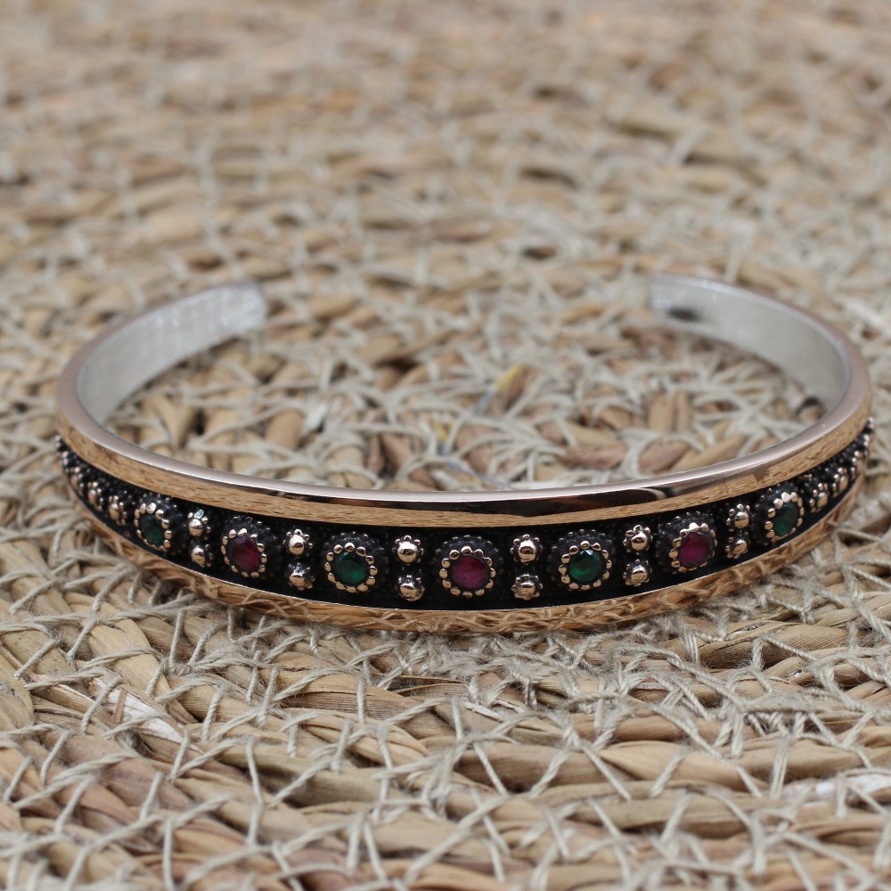 Ruby Emerald Bracelet, Ottoman Bracelet, Handmade Bracelet, Bangle Cuf, Bangle Bracelet, Turkish Handmade, Gift For Her, 925 Sterling Silver