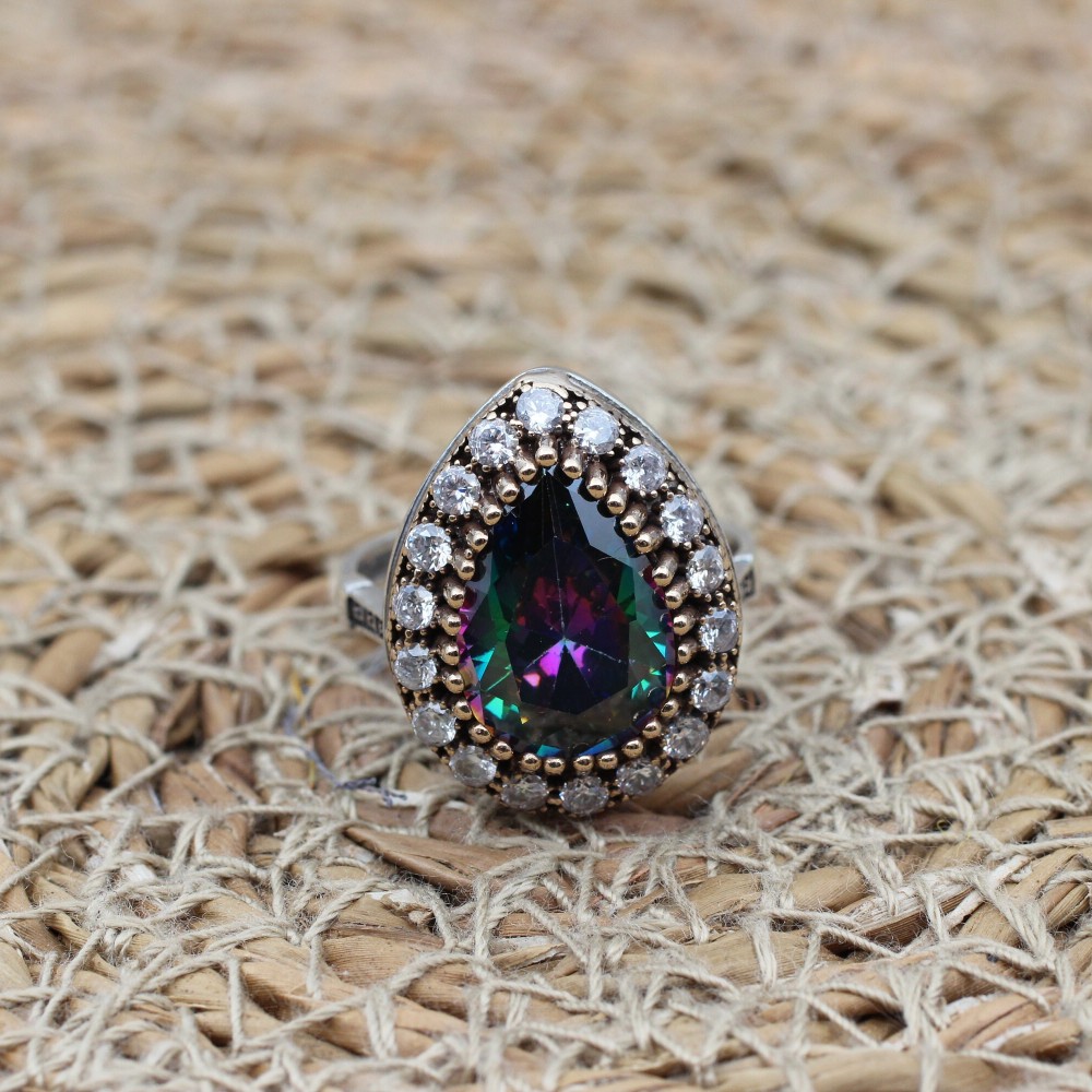 Handmade Women's Ring, Mystic Topaz Ring, Turkish Handmade Ring, Ladies Ring, Ottoman Women Ring, Ladies Ring, 925k Sterling Silver Ring,