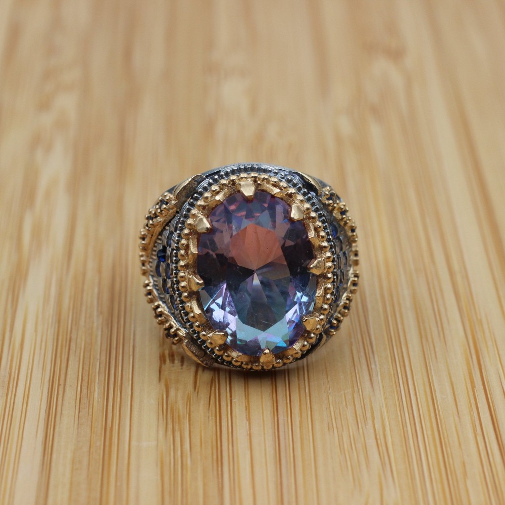 Men's Handmade Ring, Turkish Handmade Ring, Ottoman  Men's Ring, Tourmaline Men's Ring, Men's Jewelry, Gift for Him, 925k Sterling Silver