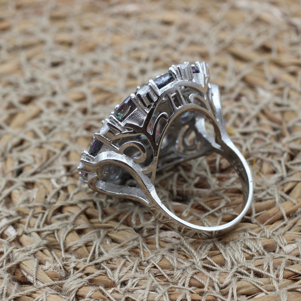 Mystic Topaz Ring, Handmade Women Ring, Turkish Handmade, Silver Ladies Ring, Ottoman Ring, Bohemian Ring, 925k Sterling Silver, Zircon Ring