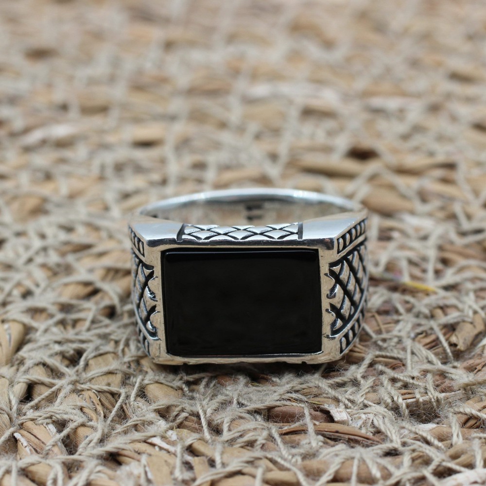 Onyx Men's Ring, Handmade Silver Men's Ring, Turkish Handmade Men's Ring, Men's Ring, Ottoman Mens Ring, Gift for Him, 925k Sterling Silver,