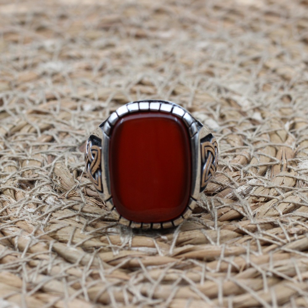 Turkish Handmade Silver Mens Ring, Men's Agate Ring, Handmade Ring, Ottoman Men Ring, Men's Jewelry, Gift for Him, 925k Sterling Silver Ring