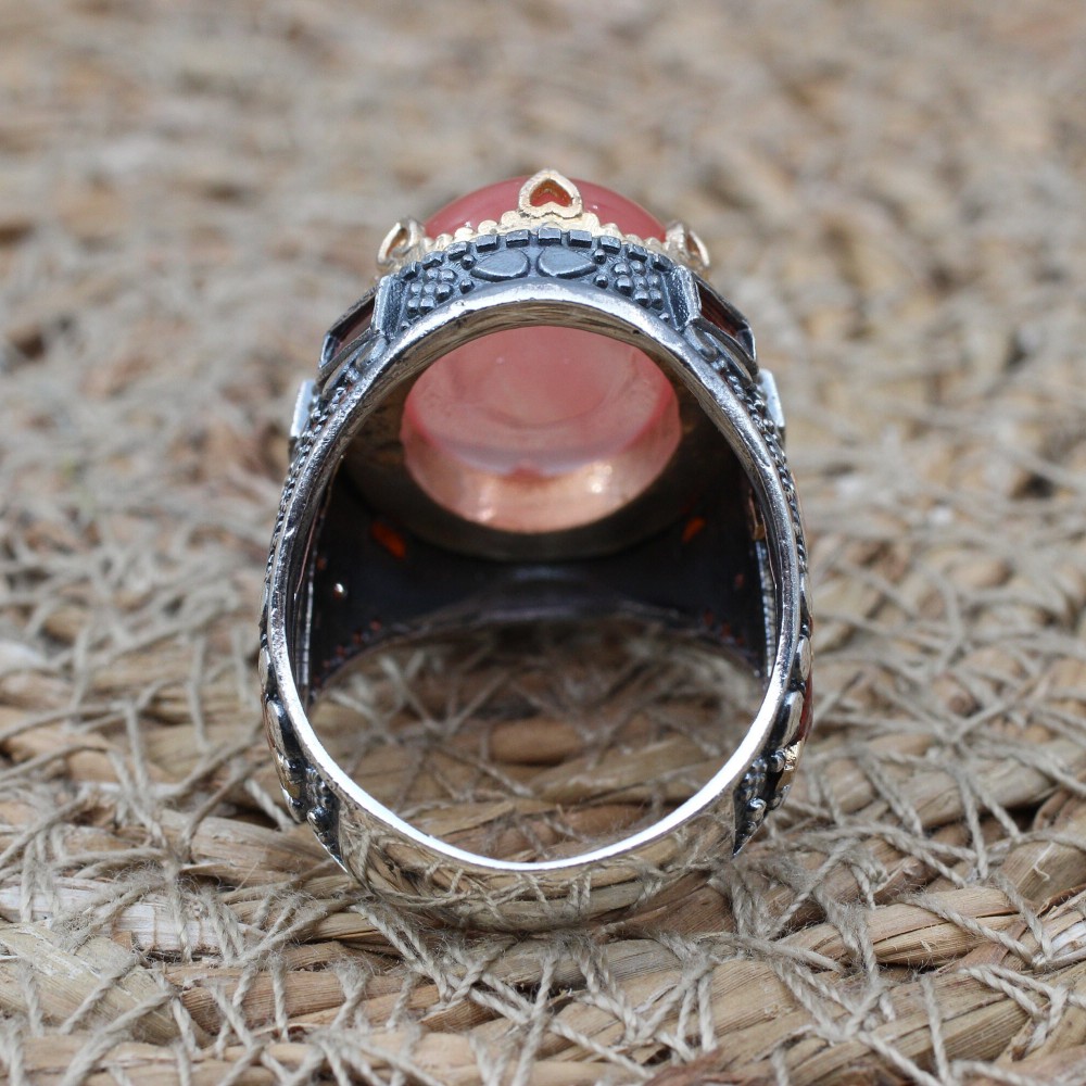 Mens Handmade Ring, Turkish Handmade Silver Men Ring, Ottoman Men Ring, Quartz Ring, Men's Jewelry, Gift for Him, 925k Sterling Silver Ring