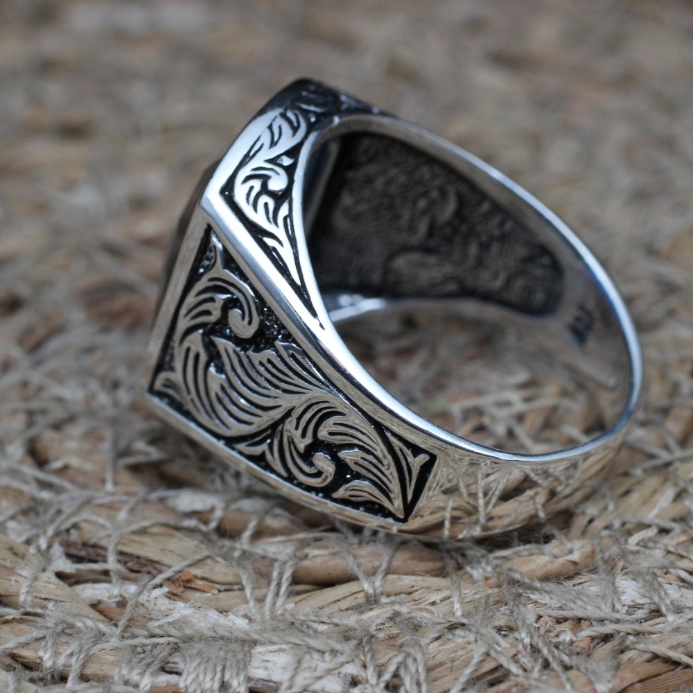 Turkish Handmade Silver Men Ring, Mens Handmade Ring, Ottoman Ring, Sapphire Ring, Men's Jewelry, Gift for Him, 925k Sterling Silver Ring