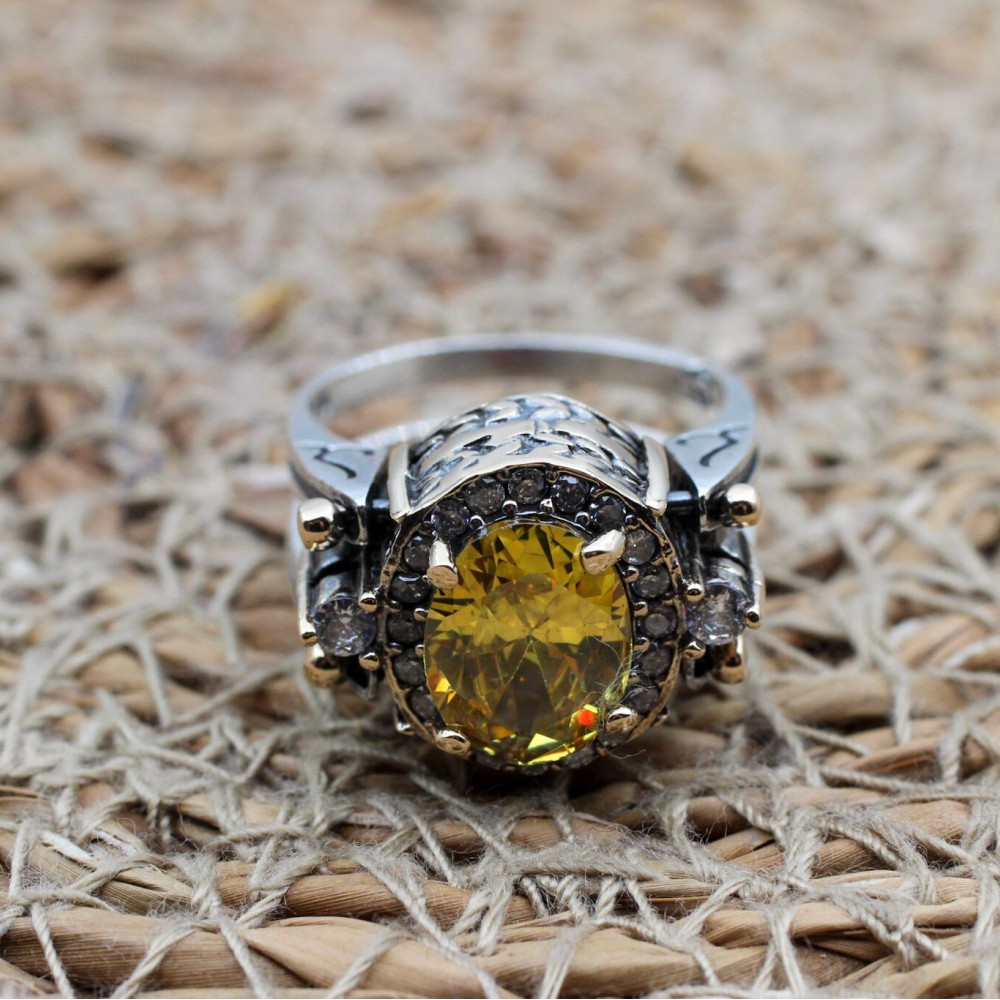 Two Stone Ladies Ring, Citrine Ladies Ring, Tourmaline Ring, Handmade Women Ring, Reversible Ring, Ottoman Women's Ring, 925 Sterling Silver Two Stone Ladies Ring, Citrine Ladies Ring, Tourmaline Ring, Handmade Women Ring, Reversible Ring, Ottoman Women's Ring, 925 Sterling Silver