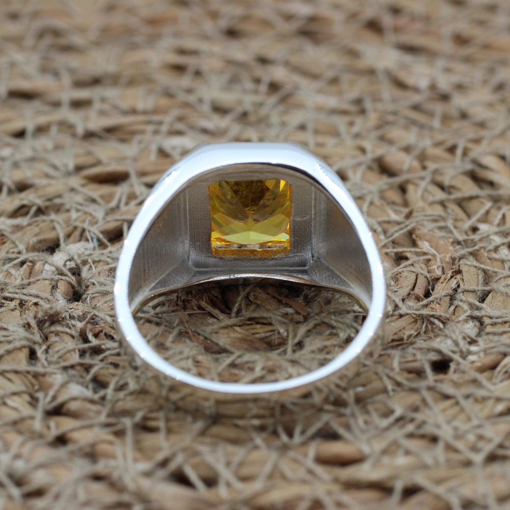 Men's Handmade Ring, Turkish Handmade Ring, Citrine Men's Ring, Ottoman Men's Ring, Men's Jewelry, Gift for Him, 925k Sterling Silver Ring