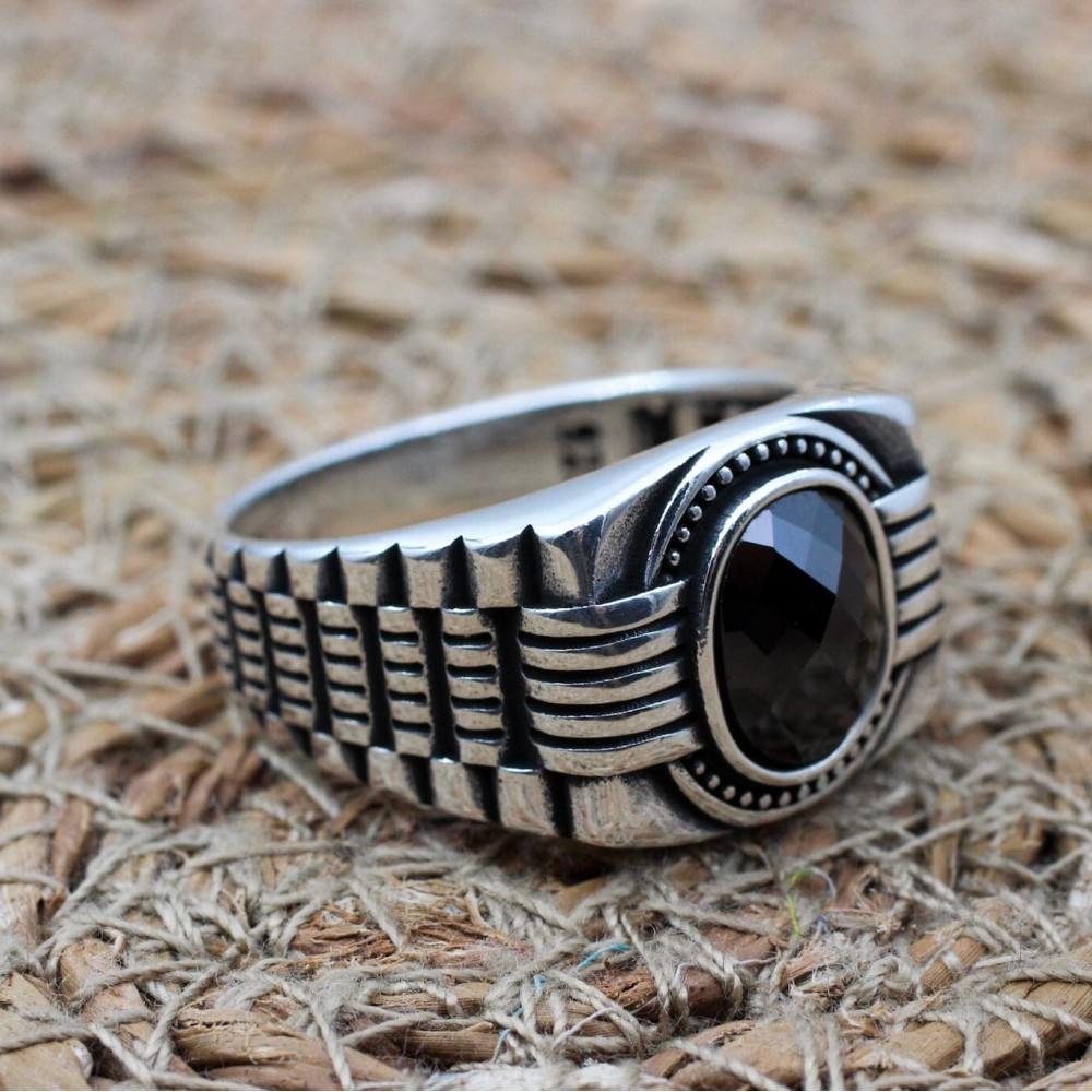 Handmade Silver Men's Ring, Onyx Men's Ring, Turkish Handmade Men's Ring, Men's Ring, Ottoman Mens Ring, Gift for Him, 925k Sterling Silver,