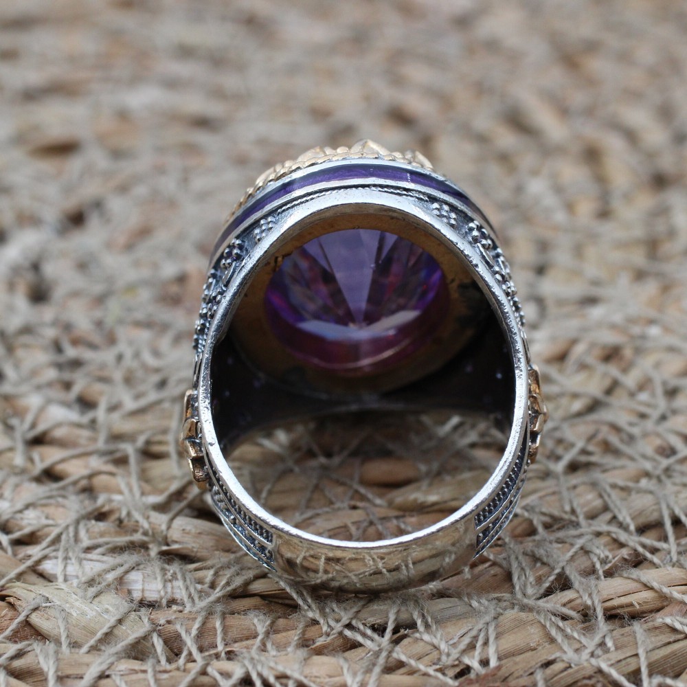 Amethyst Men's Ring, Mens Handmade Ring, Turkish Handmade Silver Men Ring, Ottoman Men Ring, Men Jewelry, Gift for Him, 925k Sterling Silver
